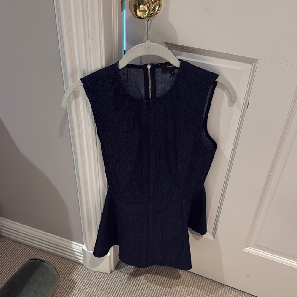 Theory Black Asymmetrical Peplum Blouse